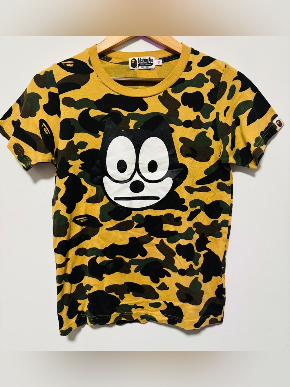 A Bathig Ape x Felix The Cat Camouflage Tshirt Size XS NWOT